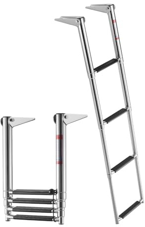 VEVOR Boat Ladder, 4 Steps Stainless Steel Telescoping Folding Swim Deck Ladder for Rear Entry Inboard, Heavy Duty 900 lbs Capacity with Wide Non-Slip Steps, for Outboards, Yacht, Pontoon Boats