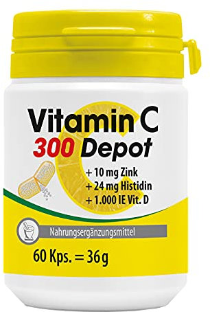 VITAMIN C 300 Depot + Zink + Histidin + Vitamin D Kapseln, für ein gesundes Immunsystem, langanhaltender Depot-Effekt, Laborgeprüft, MADE IN GERMANY