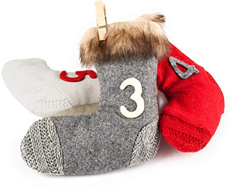 Adventskalender zum Befüllen Norwegen grau weiß rot mit Fell zum Aufhängen 24 Stoffbeutel Weihnachten, Weihnachtskalender DIY von pajoma