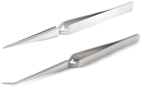 blueINOX Lötpinzetten-Set – 2 selbsthaltende Kreuzpinzetten für Präzisionsarbeiten (Industrie- & Technische Pinzette, Gerade & abgewinkelte Spitze, Sparset, Edelstahl)