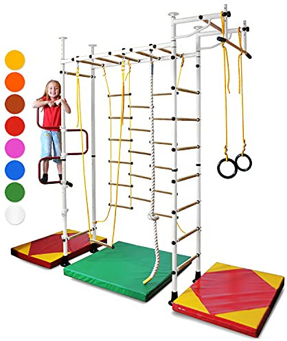 NiroSport Sprossenwand Kinderzimmer M3 Weiss aufbau ohne Bohren Kletterwand Turnwand Klettergerüst Kinder Indoor Klimmzugstange