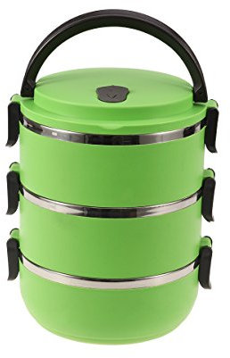 BESTonZON Isolierte Lunchbox Aus Kunststoff Stufige Auslaufsichere Brotdose Für Erwachsene Grün Für Mittagessen Und Snacks Mit Guter Wärmeisolierung Und Praktischem Tragegriff