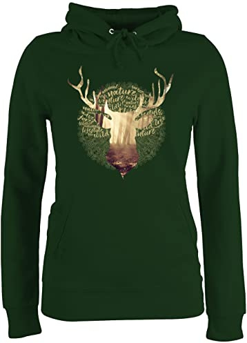 Shirtracer Pullover Damen Hoodie Frauen - Kompatibel mit Oktoberfest - Hirsch Motiv Geschenk Jäger I Hirschgeweih Tracht - XXL - Dunkelgrün - trachtenpulli trachtenhoody bayrische Jaeger Pulli