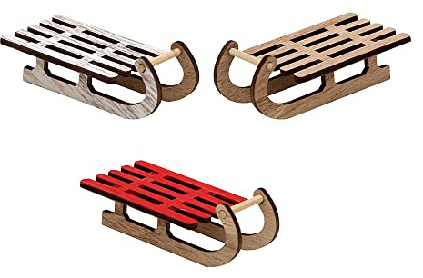 ***Deko Holz Schlitten als 6er Set, L/B/H: 8 x 4 x 3 cm.