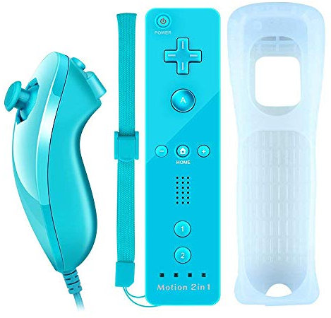 COOLEAD 2 en 1 Motion Plus Remote Game Controller et Nunchuk Controller pour Wii et Wii U Motion Plus Télécommande Télécommande pour Wii et Wii U avec étui en silicone et dragonne bleu bleu ciel
