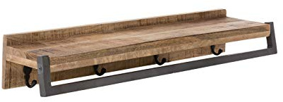 Woodkings® Bad Wandregal Pune Holz Natur rustikal massiv mit Handtuchhalter Badmöbel Regal Badezimmer Badezimmerschrank Wandschrank Wandregal
