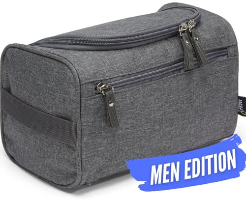 Stilvolle Kulturtasche Herren zum Aufhängen (Grau) - Cool, Lässig, Stylisch - Hochwertiger Männer Kulturbeutel - Waschtasche Männer