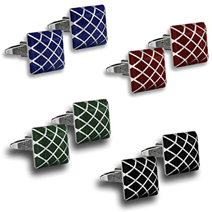 DUVERNET Gemelos de Lujo Azul Real para Hombre - Negocios - Vestido - Clase y Elegancia para Bodas - Idea de Regalo Gemelos para Camisa - Cuidado… (4X Acero Inoxidable)