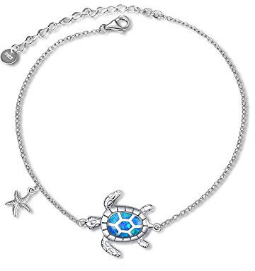 WINNICACA Schildkröte Fußkettchen Opal Sterling Silber See Seestern Fußkettchen Wahr Ozeanschmuck für Frauen Freundin Muttertag