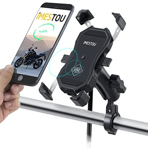 iMESTOU Motorrad Drahtlose Telefonhalterung mit Qi und USB 2 in 1 Schnell Ladung, 1 Kugel Lenker Handyhalterung Ladegerät, Universell Passend für 3,5-6,8 Smartphones