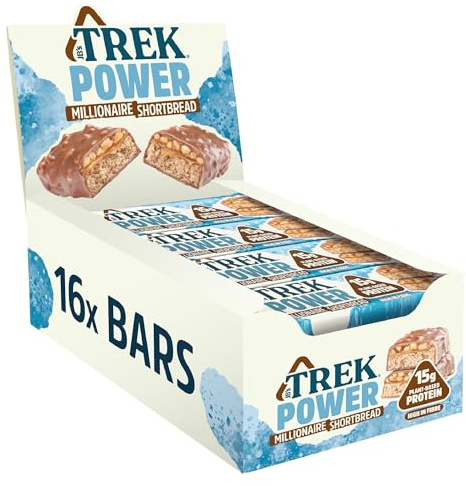 JB's Trek Protein Power Bar Millionaire Shortbread - Plant Based - Gluten Free - Vegan Snack - 55g x 16 Bars