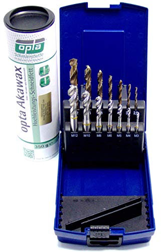 WSH-TOOLS Lot de 14 tarauds pour machine - Trou borgné M3 - M12 HSSE-Co5 - Avec tarauds à carotter avec stylo lubrifiant.