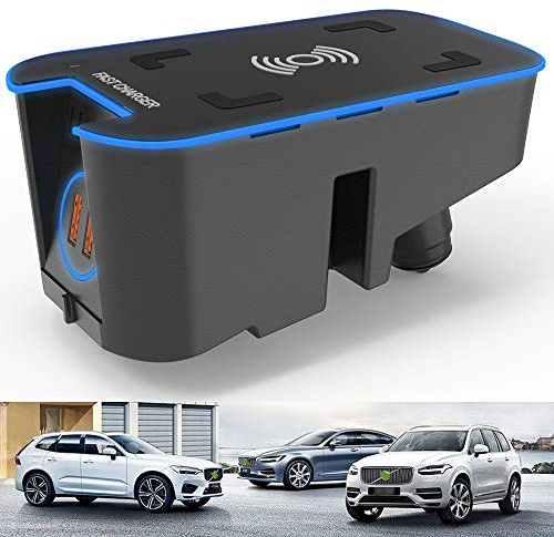 Upgrade Kabelloses Ladegerät Auto für Volvo XC90 XC60 V90 V60 S90 S60 2016-2021 Center Console, 15W Wireless Schnell-ladegerät mit 2 18W QC3.0 USB für iPhone 12/11/XS/X Samsung S20/S10/S9