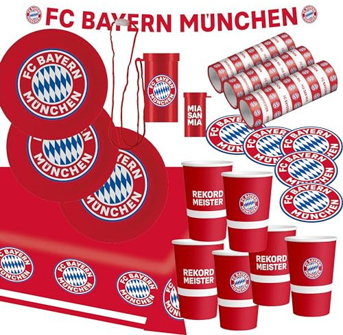 FC Bayern München XL Fußball Party Set - 34-Teilig Fanartikel - Zubehör und Deko zur Fußballparty und Geburtstag