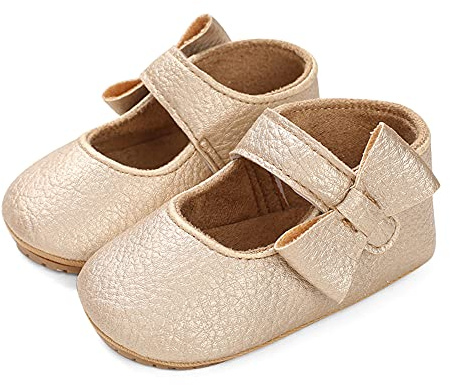 LACOFIA Ballerine neonata Scarpe da Battesimo Primi Passi Bambina Scarpine Principessa Bowknot Antiscivolo per Bimba Oro 6-12 Mesi
