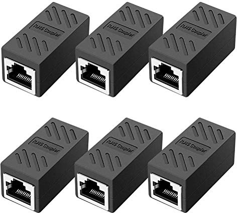 Greluma 6 Pièces Coupleur RJ45, Coupleur Réseau, Connecteurs Ethernet, Coupleur en Ligne Blindé pour Connecteur D'extension de Câble Ethernet Cat7/Cat6/Cat5e/Cat5-Femelle à Femelle