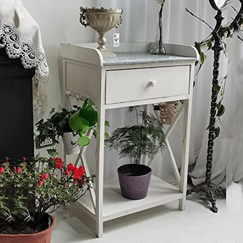 FQMYLTYN Ancienne Table de Rempotage de Jardin en Bois Vintage pour Extérieur/intérieur, Support pour Plantes au Sol avec Tiroir et Crochet, Blanc, 60 cm X 40 cm X 92 cm
