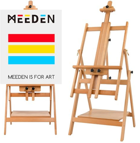 MEEDEN Staffelei Holz Groß, Verstellbare Kunststaffelei Atelierstaffelei aus Buchenholz, Malstaffelei Ständer, Einstellbar auf Max 223,5cm, Hält Leinwand bis zu 150cm