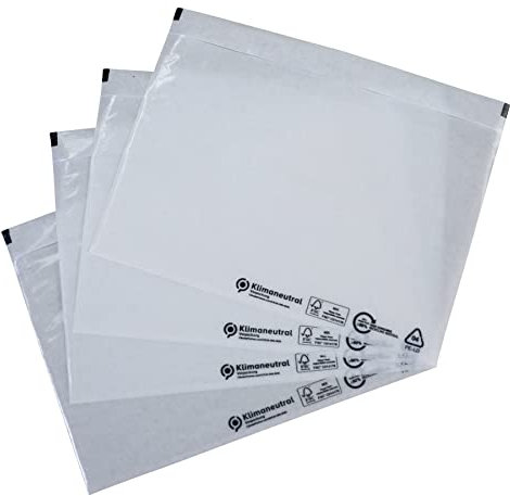 500 Stück Begleitpapiertaschen transparent DIN C5 (220x155 mm) | neutral und unbedruckt | FSC-zertifiziert | Dokumententaschen C5 / Lieferscheintaschen selbstklebend