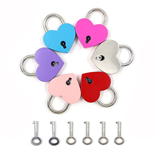 6 piccoli lucchetti in metallo, mini serrature a cuore con chiavi, mini serratura a cuore per il diario dei bagagli (colori)