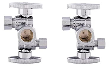 (Pack of 2) EFIELD 1/4-Turn Dual Compression Outlet Angle Stop Valve with 2 Shut Off Valve/Handles, 1/2 NOM (5/8 OD) x (3/8 inch x 1/4 inch) Chrome For Faucet Toilet Valve,(VALVE138)