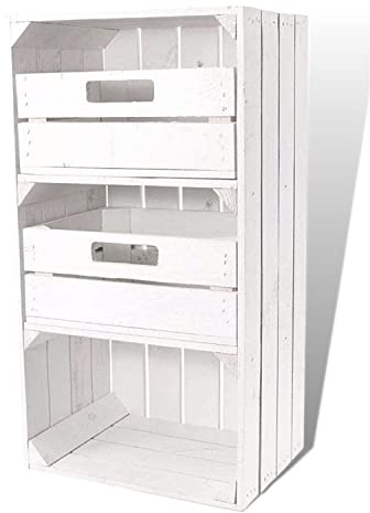 Truhenking Weiße Obstkiste mit Schubladen 68x40x30cm Obstkisten Schrank Holzbox Shabby chic Weiss Nachttisch Nachtschrank DIY modern Möbel Garten Weinkisten