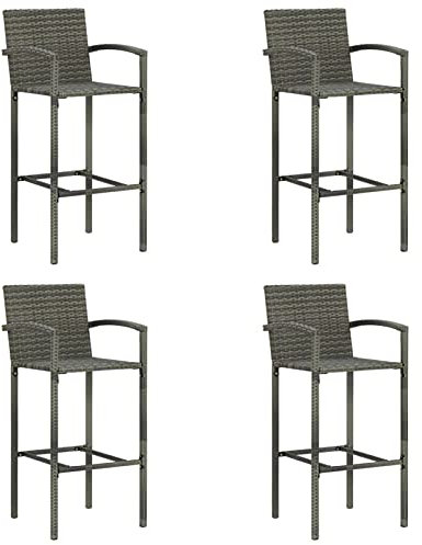 Gecheer 4X Garten Barhocker Barstuhl Tresenhocker Tresenstuhl Küchenhocker Gartenmöbel Grau Poly Rattan
