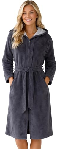 Morgenstern Bademantel Damen Reißverschluss Kapuze Frottee Velours Patrizia Oeko Tex Standard Grau M