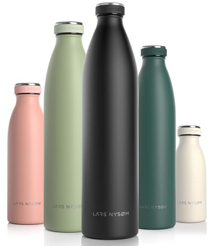 LARS NYSØM Borraccia Termica 1500ml in Acciaio Inox | Bottiglia isolata 1.5 litro | Bottiglia d'Acqua a Tenuta stagna per Sport, Bicicletta, Cane, Bambino, (Carbon Black, XL 1500ml)