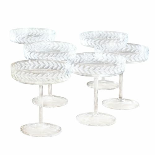 LOBERON Macomb Lot de 6 coupes à champagne - Bel ensemble artistique - Vignes végétales gravées, transparent
