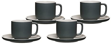 Ritzenhoff & Breker Jasper Kaffeetassen mit Untertassen, 4er Set, Grau, 240 ml, Kaffeegeschirr mit Soft-Touch-Haptik & Mattglasur, Spülmaschinengeeignet