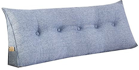 RAKTOV Schlichtes dreieckiges Lesekissen, großes Rückenlehnenkissen für Bett, Sofa, Tatami, Tagesbettkissen, Keil-Kopfteil-Kissen mit abnehmbarem Bezug, 100 x 50 x 20 cm, Blau