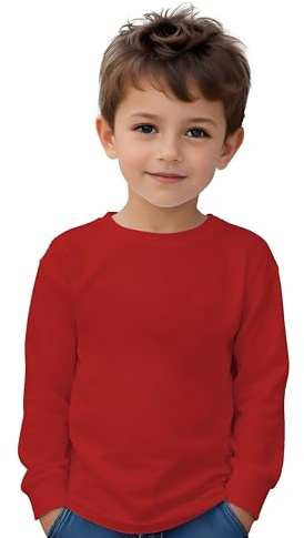 Camiseta Manga Larga 100% Algodón para niños - Camiseta de Abrigo para el frío en Colores, cómoda, Suave, Lisa y Elegante (10 Años, Rojo)