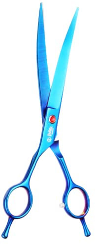 Beauté Secrets Ciseaux de coupe professionnels de 17,8 cm pour chien et chat avec pointe ronde émoussée en acier inoxydable, ciseaux incurvés pour toilettage de chats et chiens, bleu (courbés vers le
