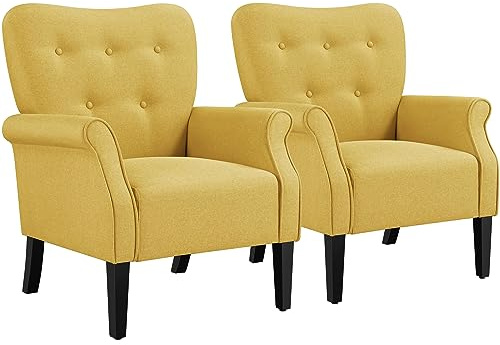 Yaheetech 2X Relaxsessel Loungesessel Cocktailsessel mit Holzbeinen Polstersessel Fernsehsessel Lehnstuhl, gelb