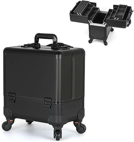Kosmetikkoffer Pilotenkoffer Beauty Case Reisetrolley Friseurkoffer Kosmetik Trolley, Professionelle Makeup Organizer Tasche Schminktasche Train Case, Kosmetik Organizer Für Unterwegs, Schwarz (Color