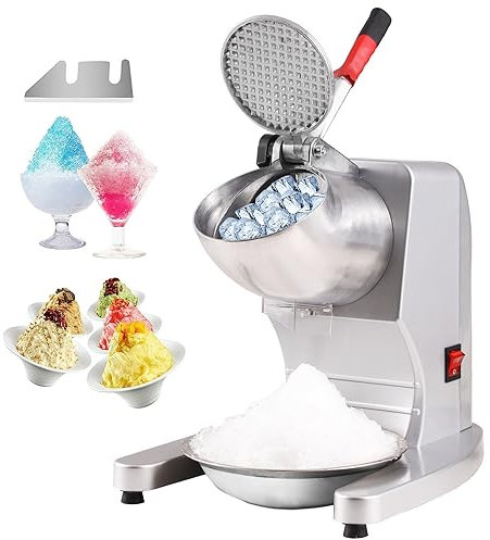 VEVOR Máquina para Picar Hielo Eléctrica 100 kg/h Picadora de Hielo Comercial 300 W Cabezal de Acero Inoxidable de 4 Cuchillas Trituradora de Hielo Eléctrica para Bebidas Frías Bar Restaurante, Plata