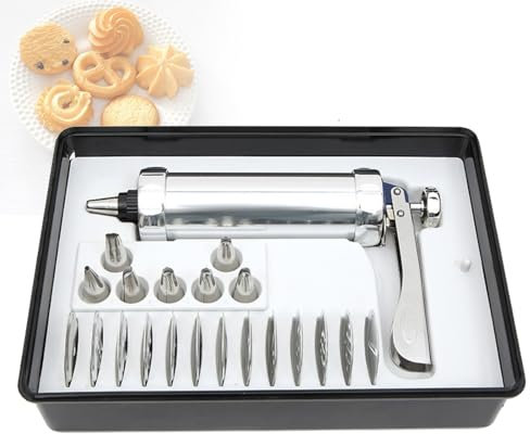 Cookie Press Gun Kit, Cookie Biscuit Machine with 13 Decorative Stencil Discs and 8 Icing Tips Making Cake DIY Baking Decorating Tools for Home Kitchen