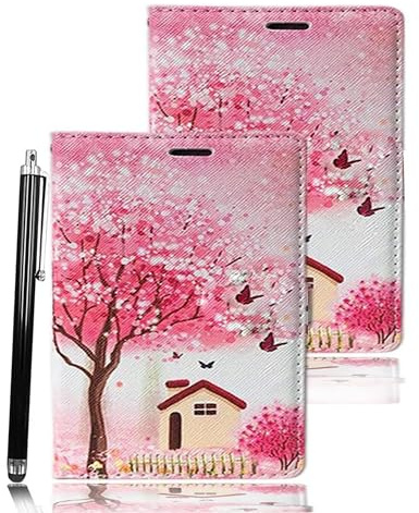 7inch Tablet Case - Universal PU Leather Stand Folio Case Cover for All 6,6.8,7 Tablets, Fit for Kindle eReaders Fire Tablet- Kobo/Voyaga/Lenovo/Sony E-Book/iPad Mini 5 4 3 2 1 (Pink Tree Hut)