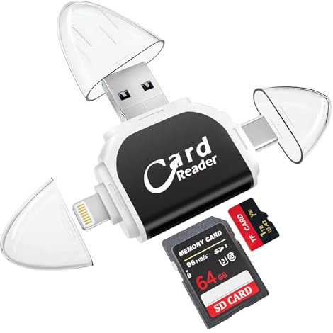 DAJASD Multi-Port 4 in 1 Universal SD TF Card Reader, SD/Micro SD Card Reader, USB SD Card Adapter, Plug and Play, No App Required, Multiport Adapter for Apple, Android, Computer(Black)