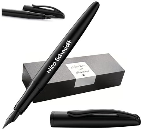 Pelikan Jazz® Noble Elegance P36 Füllhalter mit Gravur Geschenk - einzigartige Stifte mit Namen - personalisierte Geschenke - Füllfederhalter personalisiert (Carbon Schwarz)