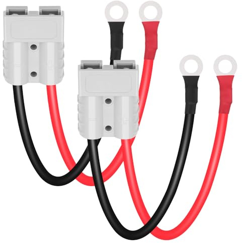 Dongge 2 connettori per batteria, 50 A, 600 V, con cavo di collegamento della batteria ad anello O, 10 AWG, 25 cm, spina di ricarica per carrelli elevatori, spina per verricelli per roulotte, barche