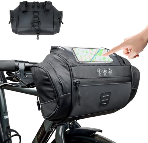 Shinkuro Fahrradkorb vorne, Wasserdicht Lenkertasche Fahrrad, 4.8L Fahrradtasche Lenker Fahrradkorb Vorne Bikepacking Zubehör mit Mobiltelefon Touchscreen und Abnehmbarer Schultergurt, Schwarz