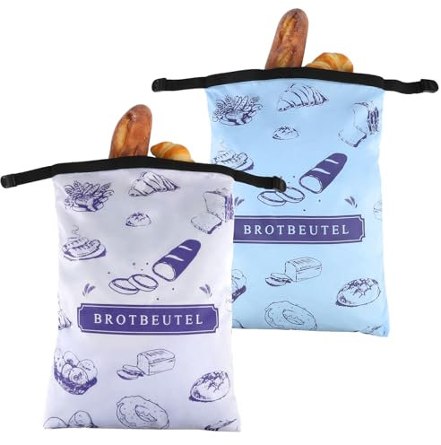 2 Pezzi Sacchetto Pane Riutilizzabili, 43x31,5 cm Lavabili in Lavatrice Porta Pane da Cucina, Resistenti All'umidità Sacchetti Pane, Sacchetto Portapane per Conservare Pane, Verdure (Bianco/Blu)