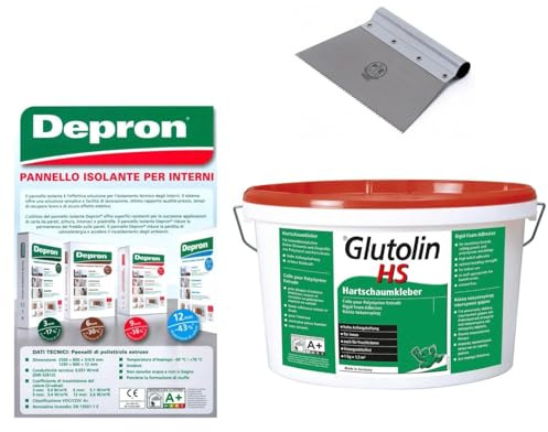 PELLECCHIA 1969 | KIT DEPRON Pannello Isolante Depron 80 x 125 cm confezione da 20 pannelli (tot.20mq) + Colla Glutolin da 8 Kg + Spatola Dentata Pavan (9 MM)