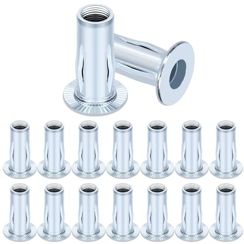 Glarks 15pcs M8 Multi-Grip Nietmuttern Set Weiß verzinkt Kohlenstoffstahl Flachkopf Nietmutter Pre Bulged Schaft Gewindeeinsatz Nietmuttern für Bau Industrie