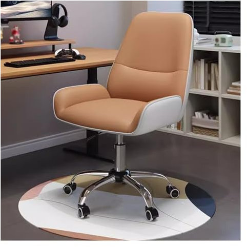 WIGSELBL Chefsessel, Bürostuhl, Schreibtischstuhl, Schreibtischstuhl mit mittlerer Rückenlehne, PU-Leder, 360° drehbar, Computerstuhl, höhenverstellbar, Schminkstuhl für Büro (braun)