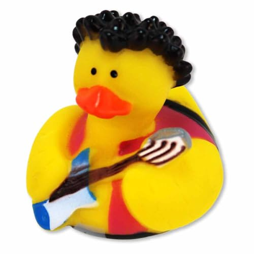 Rockstar Badeente – Ca. 5 cm Groß, 2 Motive Wählbar: Gitarre & Mikrofon, Niedliche Gestaltung, Aus Vinyl (Gitarre)