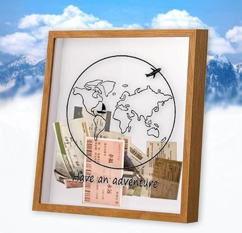 Sowoxdme Adventure Archive Scatola da Viaggio con Scomparto per Regali da Viaggio, Cornice per Ricordi da Viaggio da 12 Pollici, Scatola Portaoggetti per Biglietti, Cartoline e Foto (colore log)