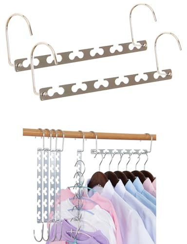 2 Grucce Salvaspazio In Metallo per Armadio, Gruccia Salvaspazio Appendiabiti, Appendiabiti Multifunzione per Pantaloni, Jeans, Camicie